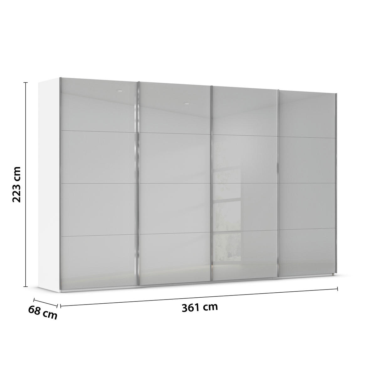 SCHWEBETÜRENSCHRANK 361/223/68 cm 4-türig Weiß, Seidengrau  - Chromfarben/Seidengrau, Design, Glas/Holzwerkstoff (361/223/68cm) - Novel