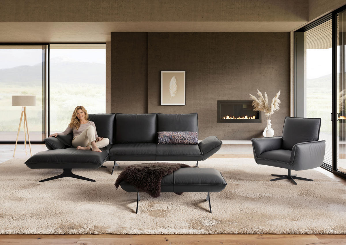 ECKSOFA Echtleder Anthrazit  - Anthrazit/Schwarz, Design, Leder/Metall (167/275cm) - Koinor