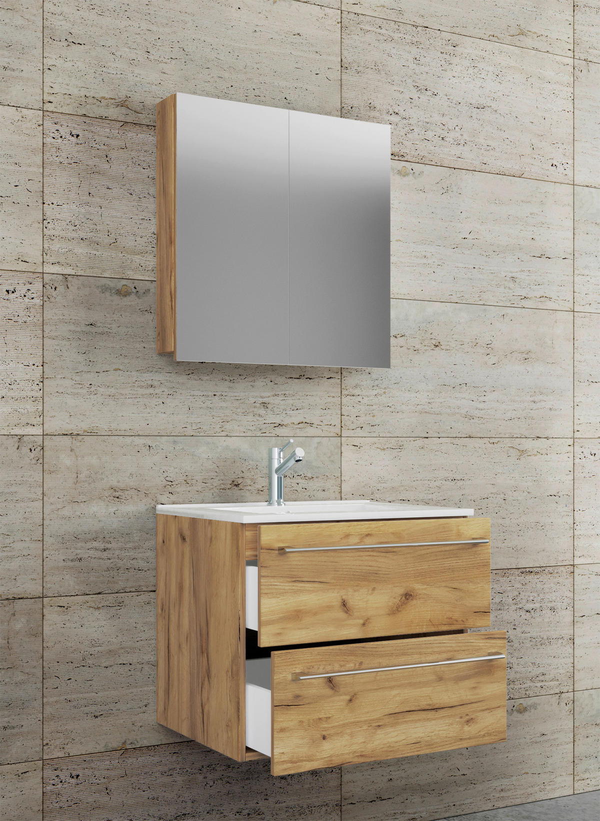 BADEZIMMER 3-teilig  in 60 cm  - Honigeiche/Alufarben, MODERN, Keramik/Holzwerkstoff (60cm) - MID.YOU