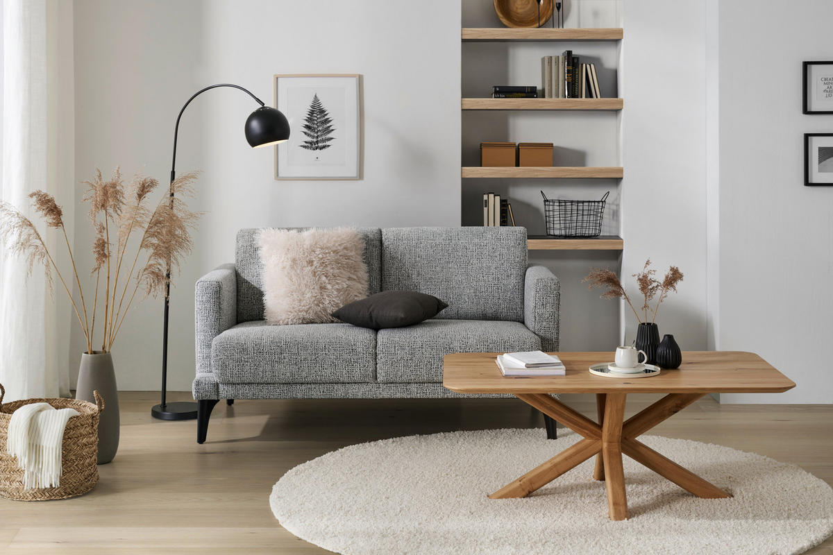 2,5-SITZER  in Flachgewebe Grau Modern  - Schwarz/Grau, KONVENTIONELL, Textil/Metall (157/84/89cm) - Valnatura