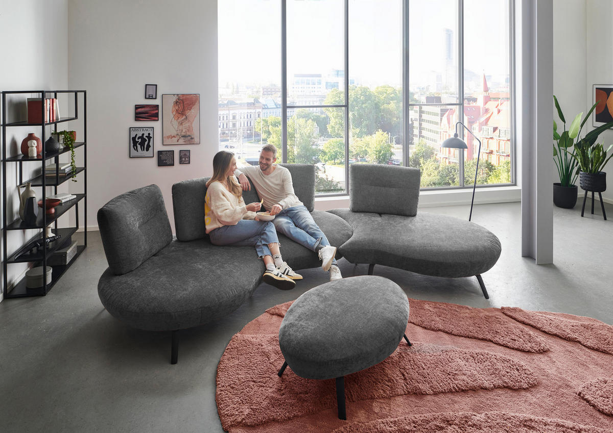 BIGSOFA Flachgewebe Anthrazit  - Anthrazit/Schwarz, Design, Textil/Metall (456/93/138cm) - Moderano