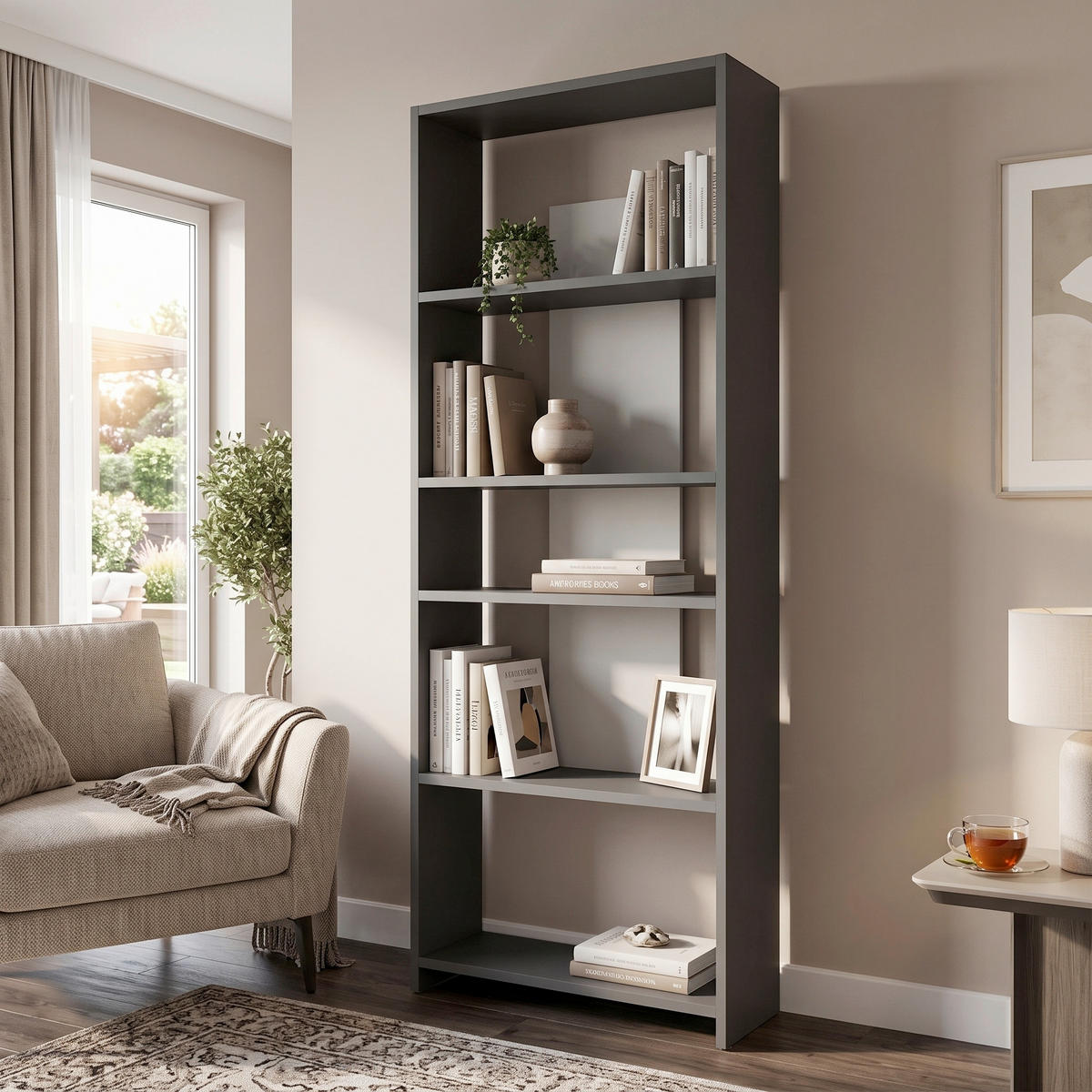 REGAL  56,9/160/25 cm Anthrazit, Grau  - Anthrazit/Grau, Design, Holzwerkstoff (56,9/160/25cm) - Livetastic
