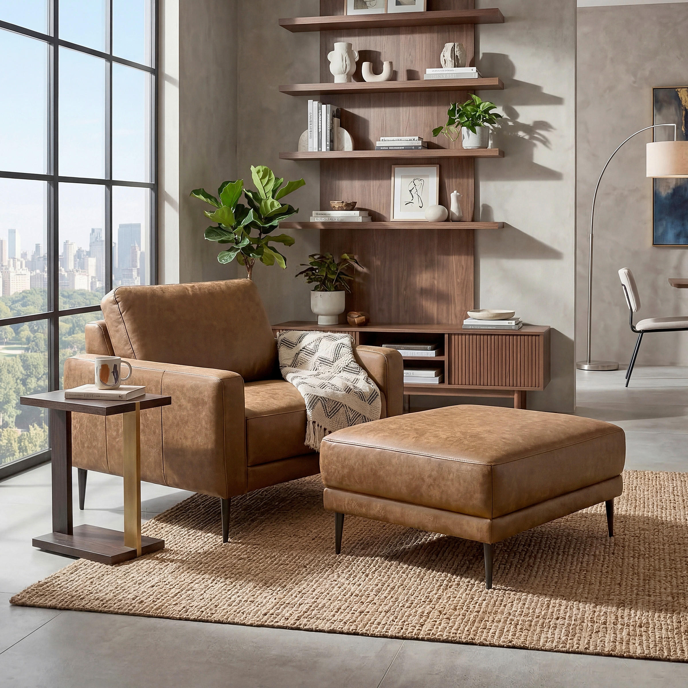 SESSEL 88/85/92 cm  in Lederlook Echtleder Cognac  - Cognac/Schwarzchrom, Design, Leder/Textil (88/85/92cm) - Livetastic