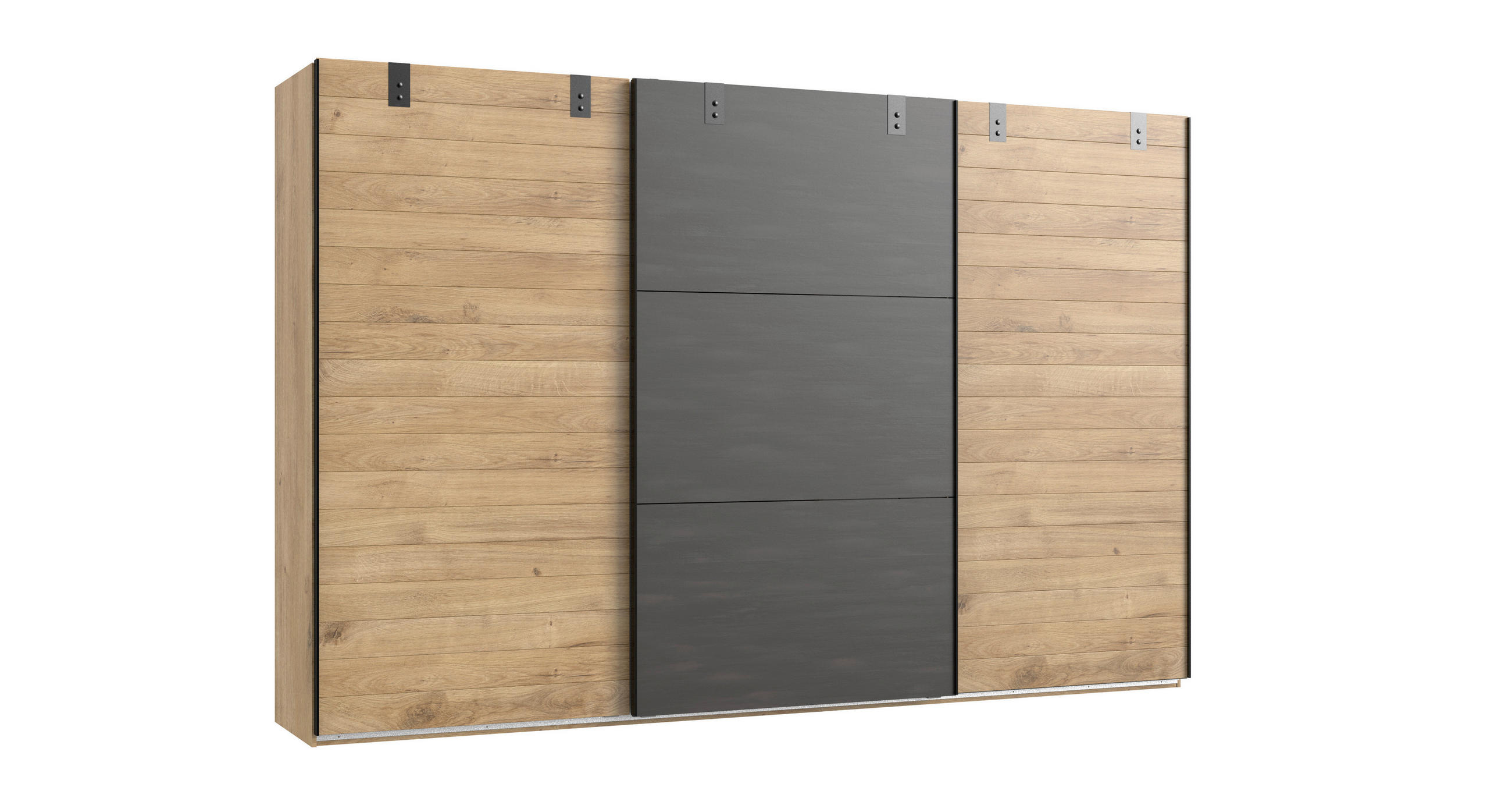 FÜGGESZTETT TOLÓAJTÓS SZEKRÉN grafitszürke, deszka tölgy  - grafitszürke/fekete, Basics, faalapú anyag/fém (300/216/65cm) - Carryhome