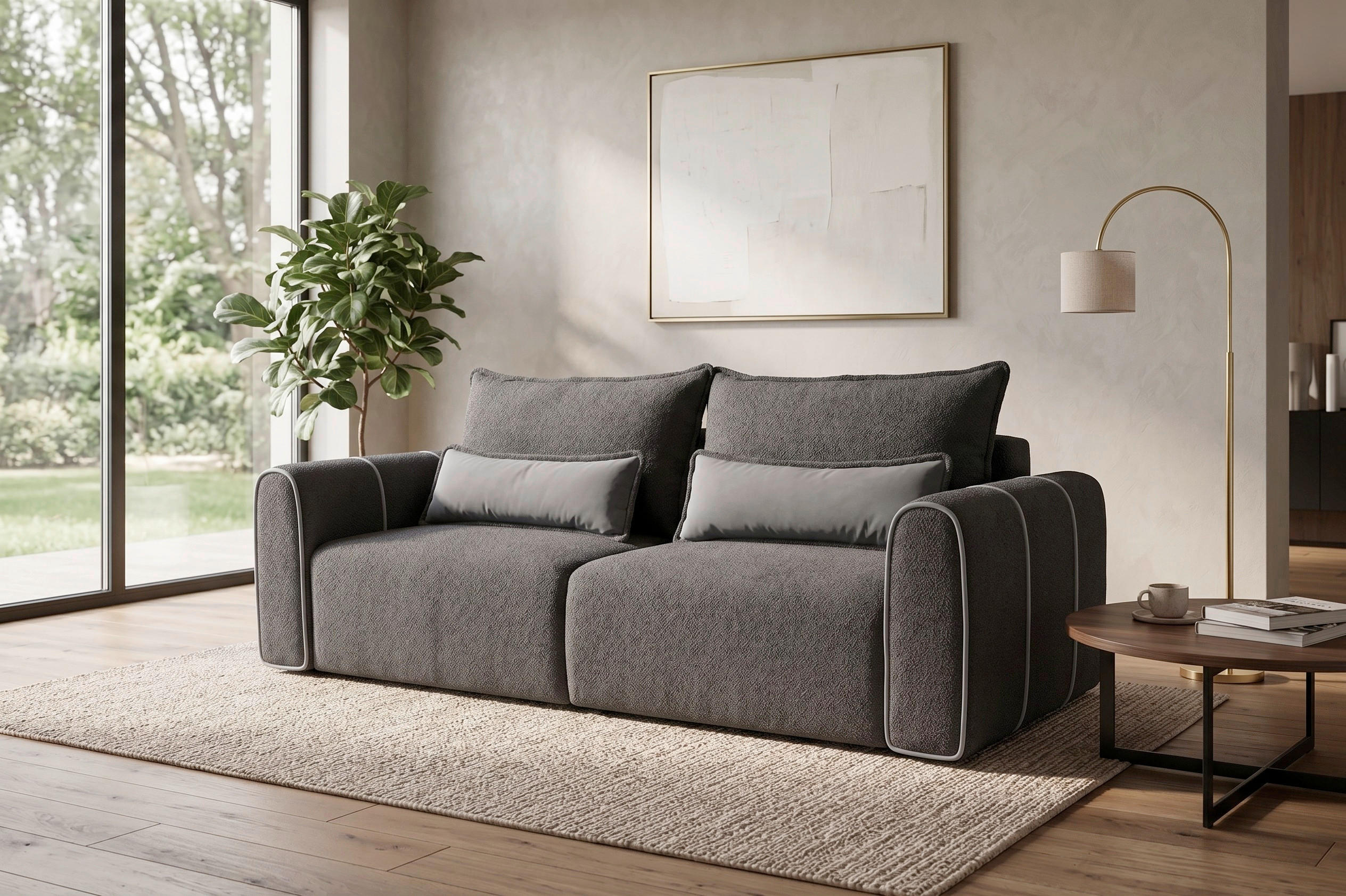 SCHLAFSOFA KIARA Bouclé Dunkelgrau  inkl.  - Dunkelgrau/Schwarz, Design, Kunststoff/Textil (235/100/100cm) - MID.YOU
