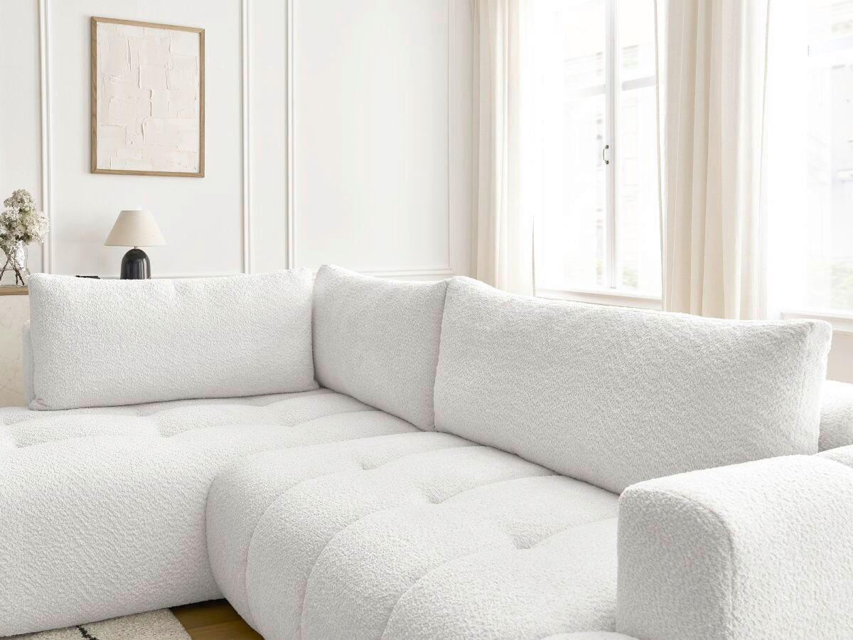 ECKSCHLAFSOFA EVEREST Bouclé Weiß  inkl. Rückenkissen, Schlaffunktion  - Schwarz/Weiß, MODERN, Kunststoff/Textil (204/282cm)