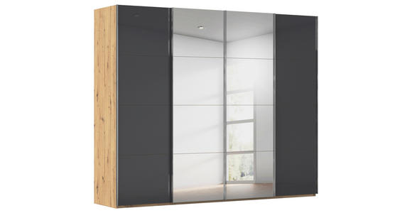 SCHWEBETÜRENSCHRANK 271/223/68 cm 4-türig Schwarz, Eiche Artisan  - Chromfarben/Schwarz, Design, Glas/Holzwerkstoff (271/223/68cm) - Novel