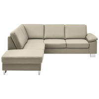 ECKSOFA  in Echtleder Ecru  235/248 cm  - Ecru/Alufarben, Design, Leder/Metall (235/248cm) - Beldomo Premium