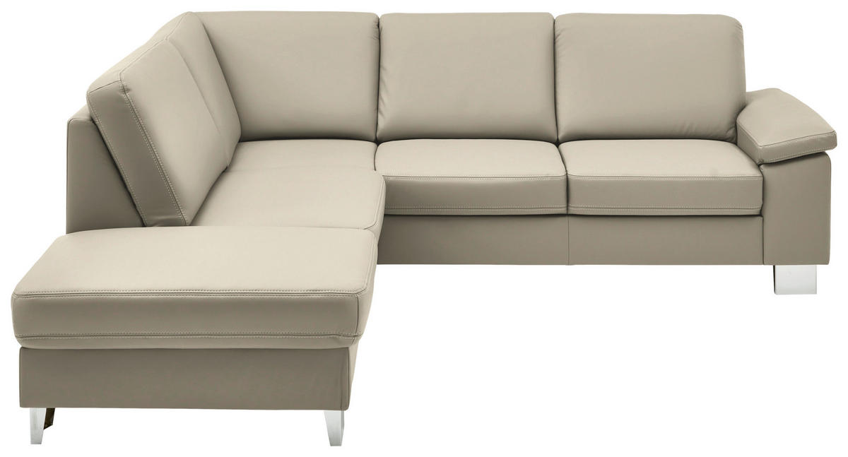 ECKSOFA  in Echtleder Ecru  235/248 cm  - Ecru/Alufarben, Design, Leder/Metall (235/248cm) - Beldomo Premium