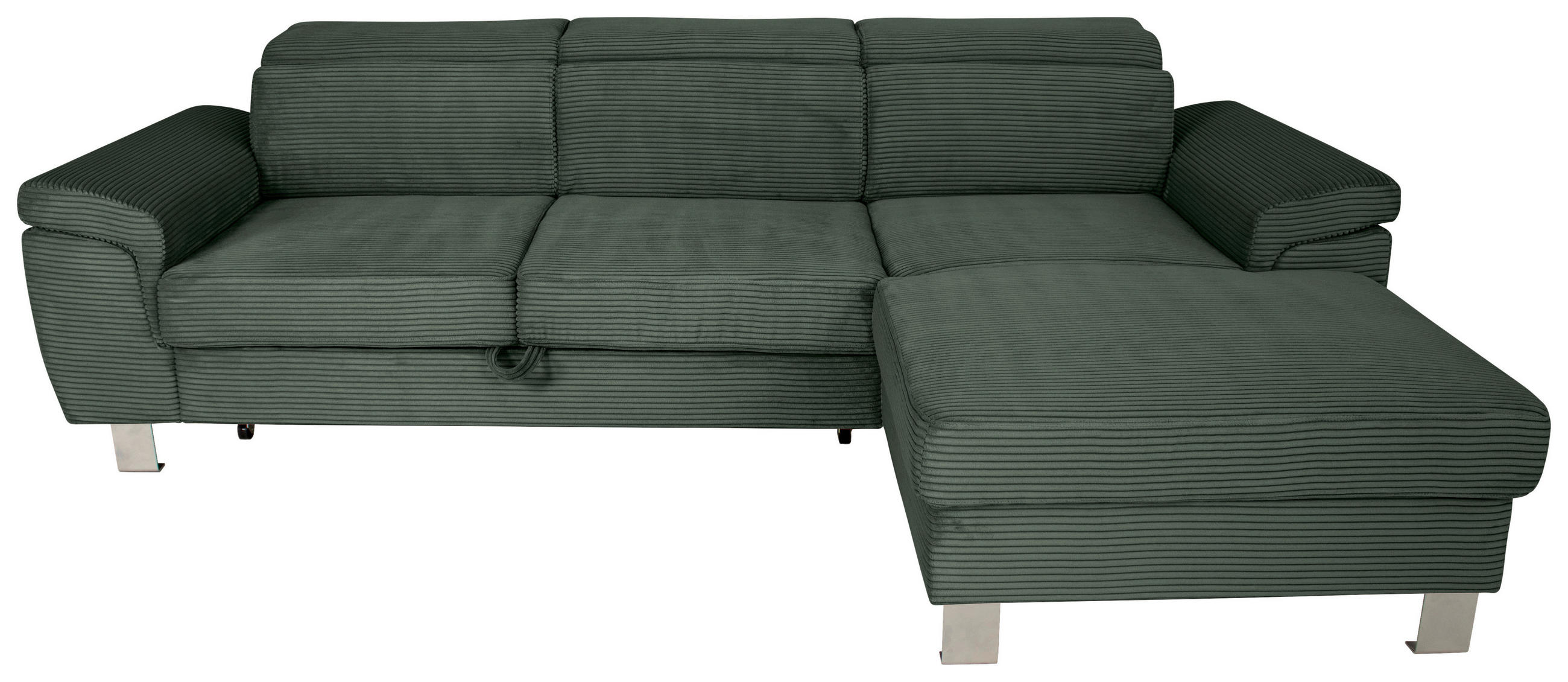 ECKSOFA inkl. Funktionen Waldgrün Cord  - Waldgrün/Silberfarben, Design, Textil/Metall (250/167cm) - Xora