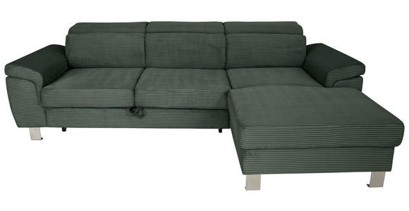ECKSOFA inkl. Funktionen Waldgrün Cord - Waldgrün/Silberfarben, Design, Textil/Metall (250/167cm) - Xora