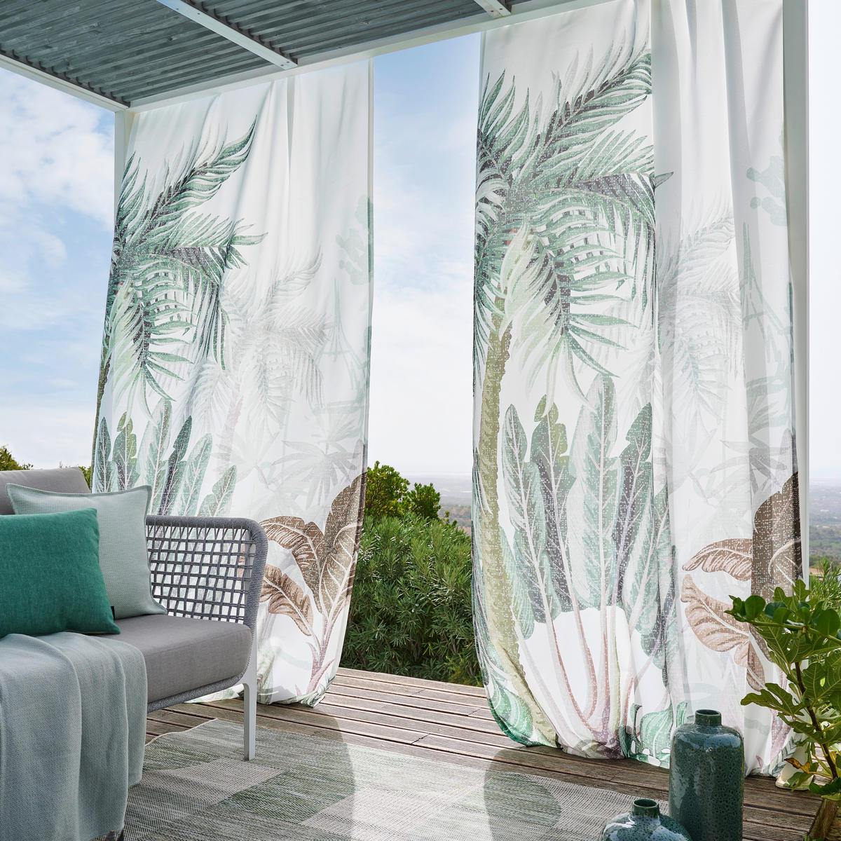 VONKAJŠÍ ZÁVES, nepriehľadné, 140/300 cm - biela/zelená, Trend, textil (140/300cm) - Esposa