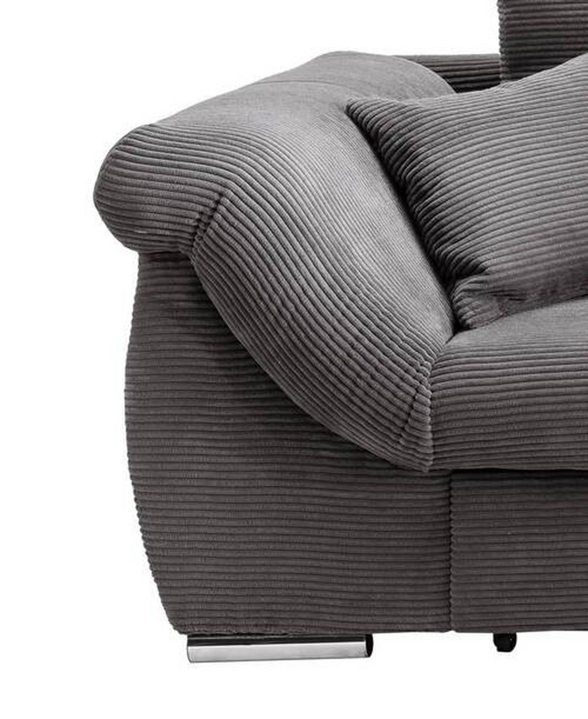 ECKSOFA Grau Cord  - Chromfarben/Grau, MODERN, Holz/Textil (302/188cm) - MID.YOU