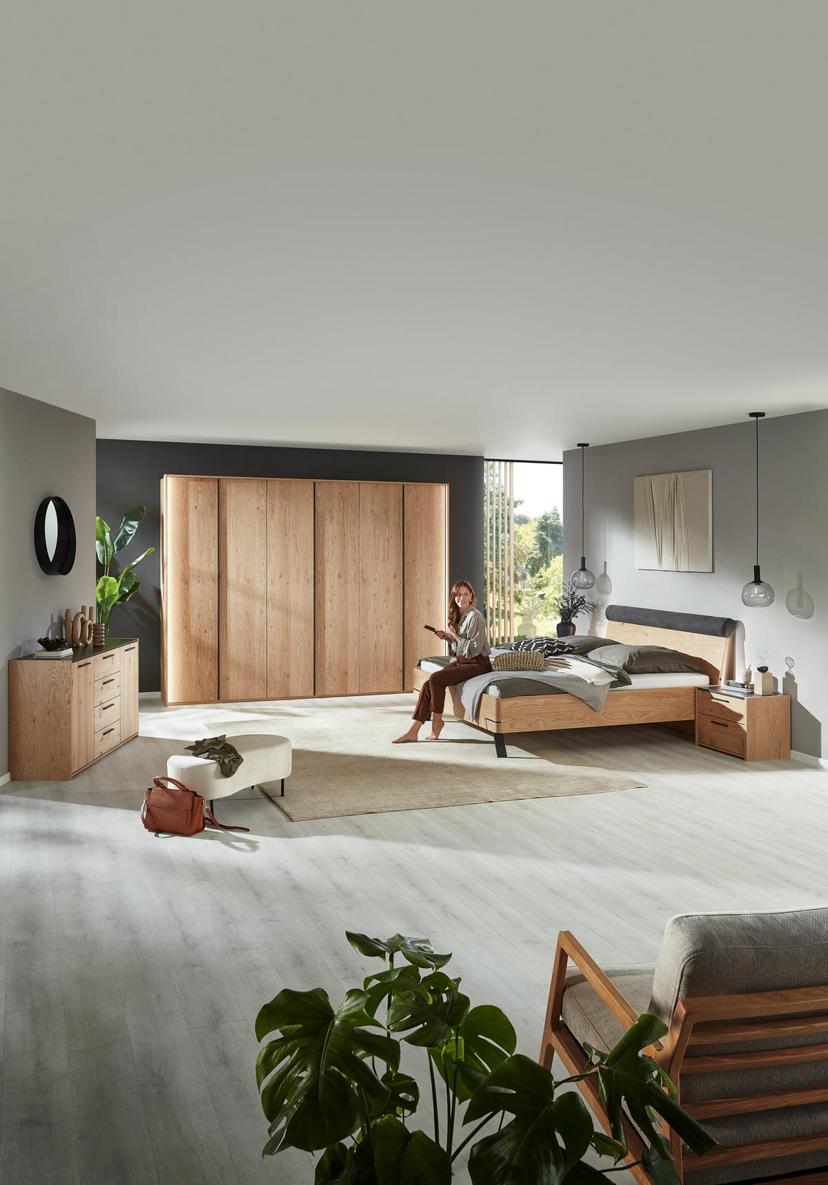 BETT 180/200 cm,  in Anthrazit, Eichefarben,  - Eichefarben/Anthrazit, KONVENTIONELL, Holz/Metall (180/200cm) - Dieter Knoll