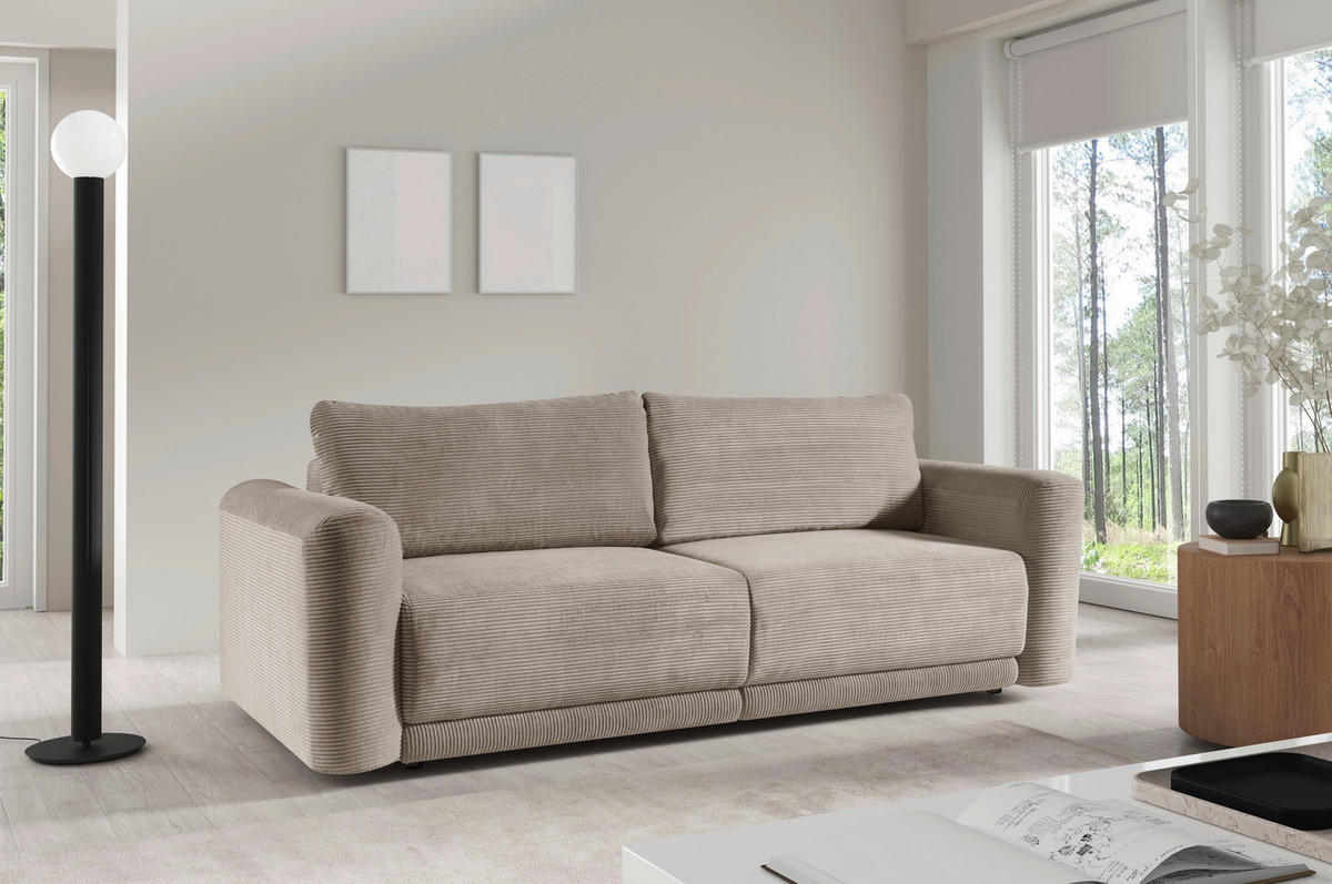 SCHLAFSOFA NORMAN  mit gerippt Beige  - Beige/Schwarz, Design, Kunststoff/Textil (252/93/167cm) - Livetastic