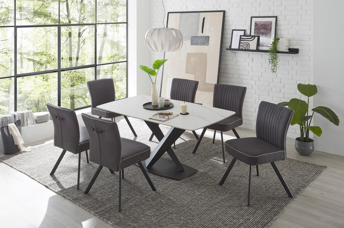 ESSTISCH in Keramik  - Schwarz/Weiß, MODERN, Keramik/Metall (180/75/90cm) - MID.YOU