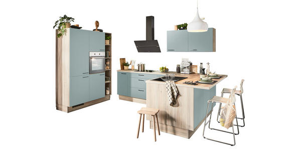ECKKÜCHE XO 15  in Salbeigrün, Tannenholzfarben  - Salbeigrün/Tannenholzfarben, Design, Holzwerkstoff/Metall (150/280/121,6cm) - Xora
