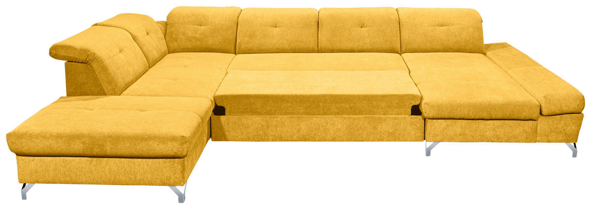 WOHNLANDSCHAFT in Mikrovelours Gelb  - Gelb/Silberfarben, Modern, Textil/Metall (245/350/168cm) - MID.YOU