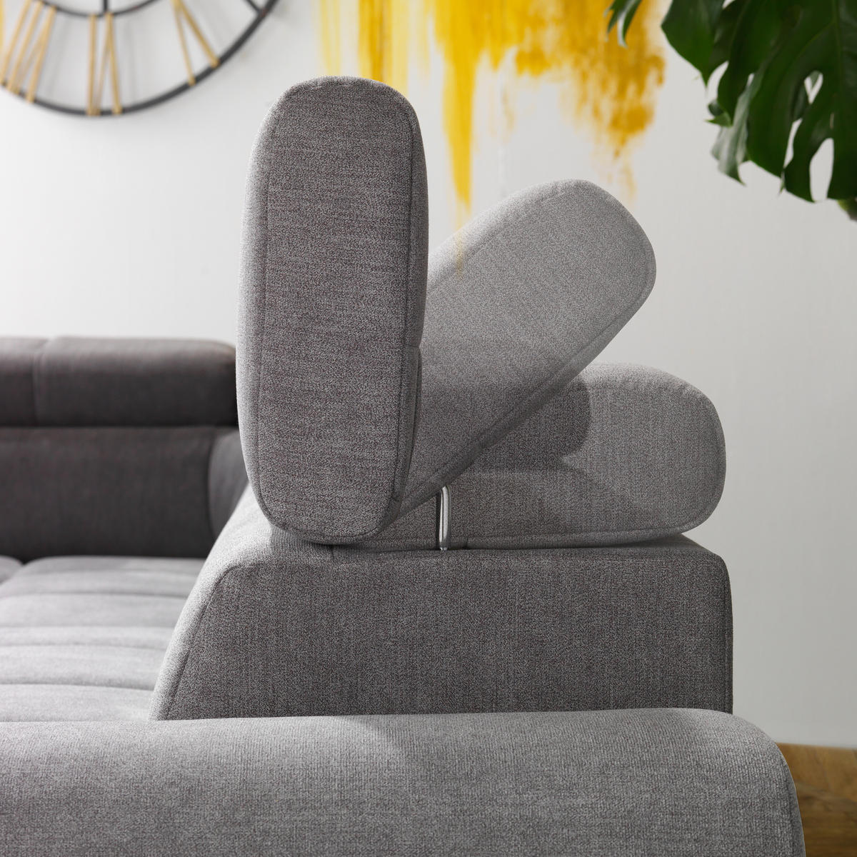 ECKSOFA Dunkelgrau Webstoff  - Dunkelgrau/Silberfarben, Design, Textil/Metall (201/295cm) - Hom`in