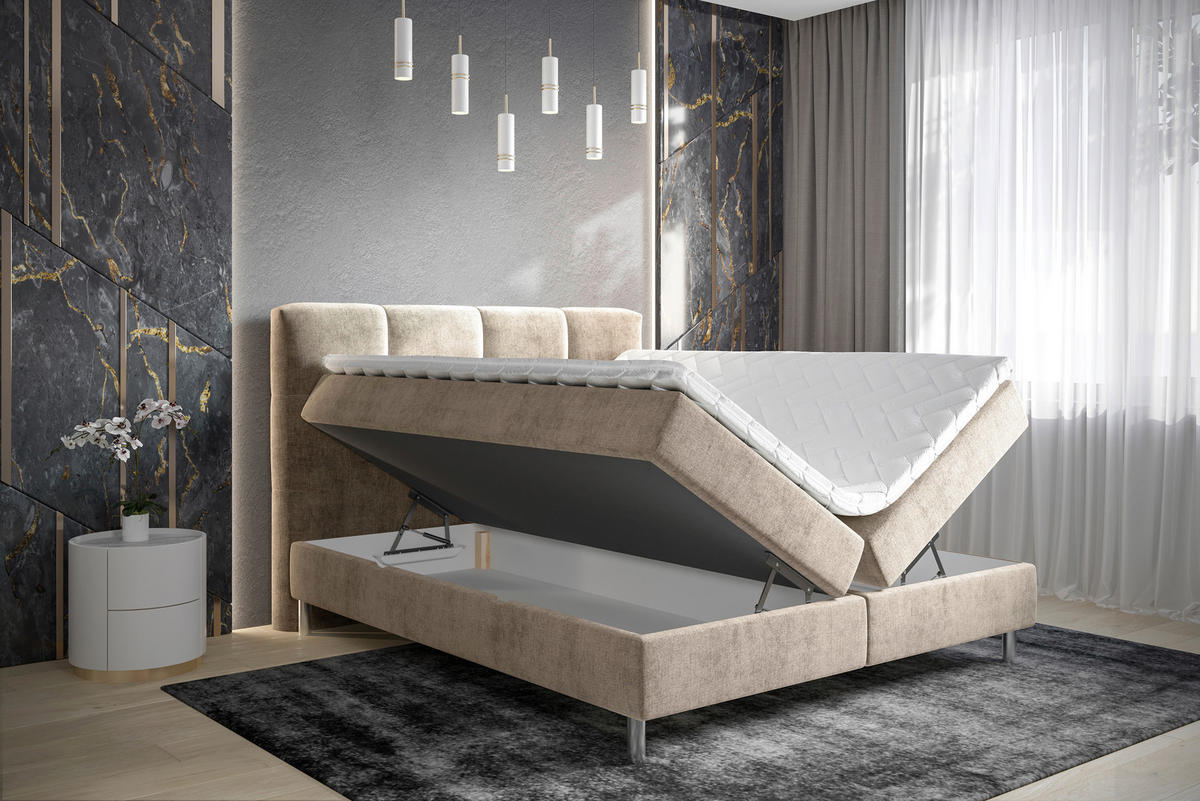 BOXBETT 180/200 cm  in Taupe  - Taupe/Chromfarben, Design, Holz/Holzwerkstoff (180/200cm) - Esposa