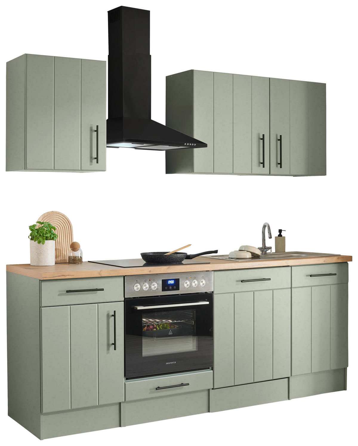 KÜCHENBLOCK 220 cm   in Wildeiche, Schilfgrün  - Schilfgrün/Wildeiche, Trend, Holzwerkstoff/Metall (220cm) - Respekta