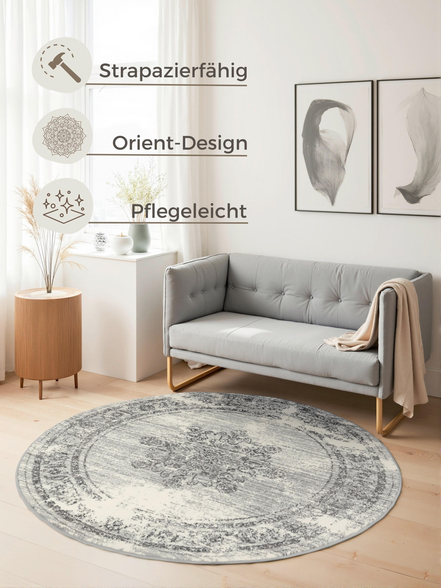 FLACHWEBETEPPICH 120 cm Gloria Creme, Grau  - Creme/Grau, Design, Kunststoff/Textil (120cm)