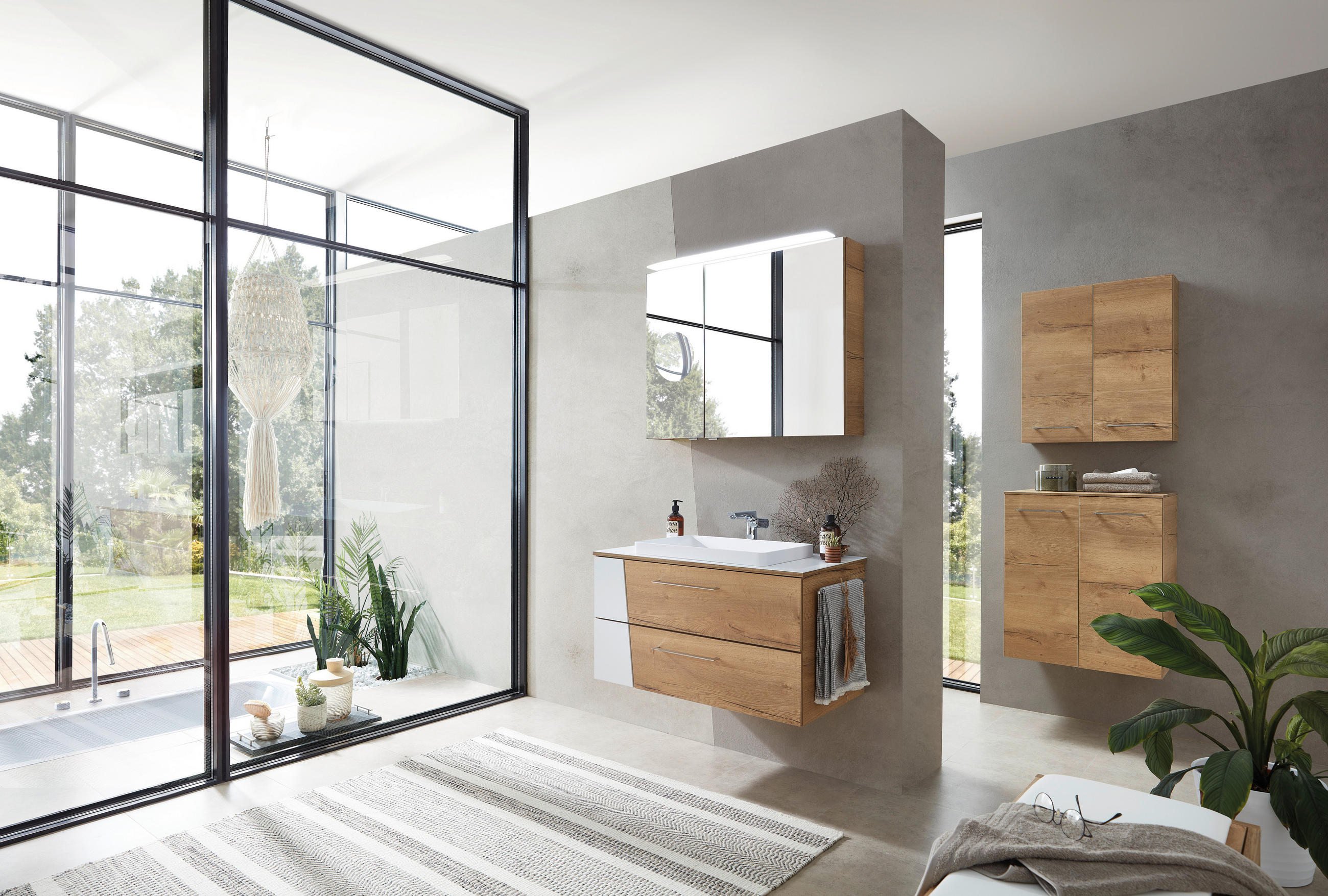 WASCHTISCHKOMBI 92 cm  - Chromfarben/Eichefarben, KONVENTIONELL, Holzwerkstoff/Kunststoff (92cm) - Sadena