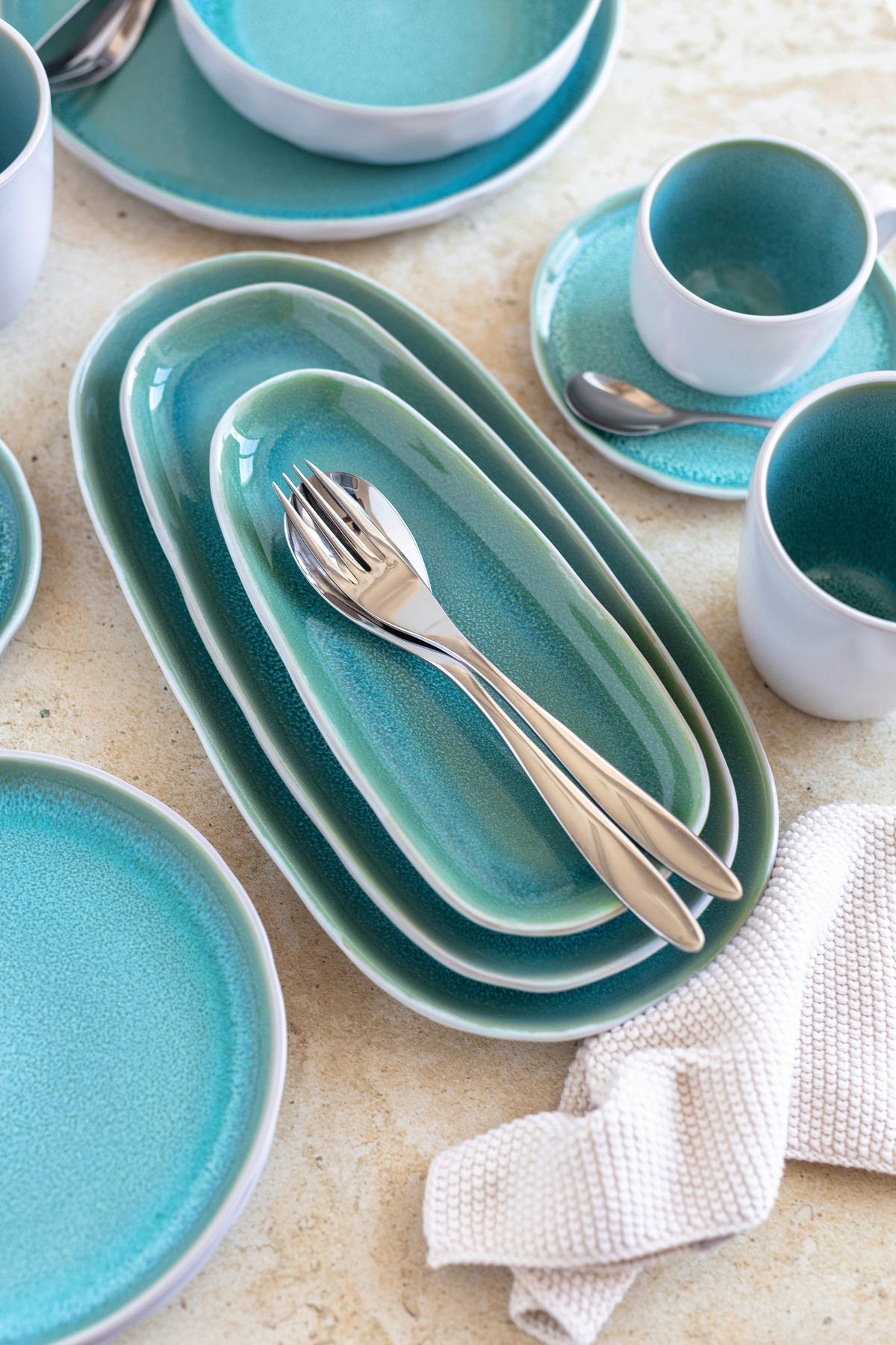 TASSENSET ELEA 8-teilig  - Weiß/Grün, Basics, Keramik - Mäser