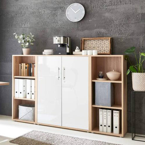 AKTENSCHRANK 173/114/33 cm  - Weiß Hochglanz/Sonoma Eiche, MODERN, Holzwerkstoff (173/114/33cm) - MID.YOU