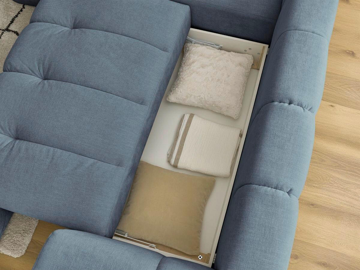 ECKSCHLAFSOFA FUJI Leinenoptik Hellblau  inkl.  - Schwarz/Hellblau, MODERN, Kunststoff/Textil (204/282cm)