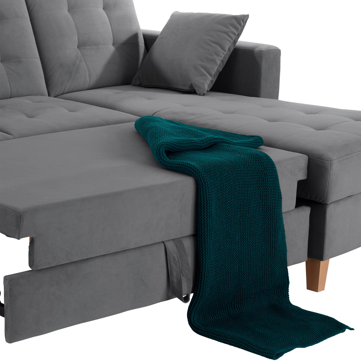 ECKSOFA Samt Dunkelgrau  - Dunkelgrau/Naturfarben, Design, Holz/Textil (231/160cm) - Livetastic