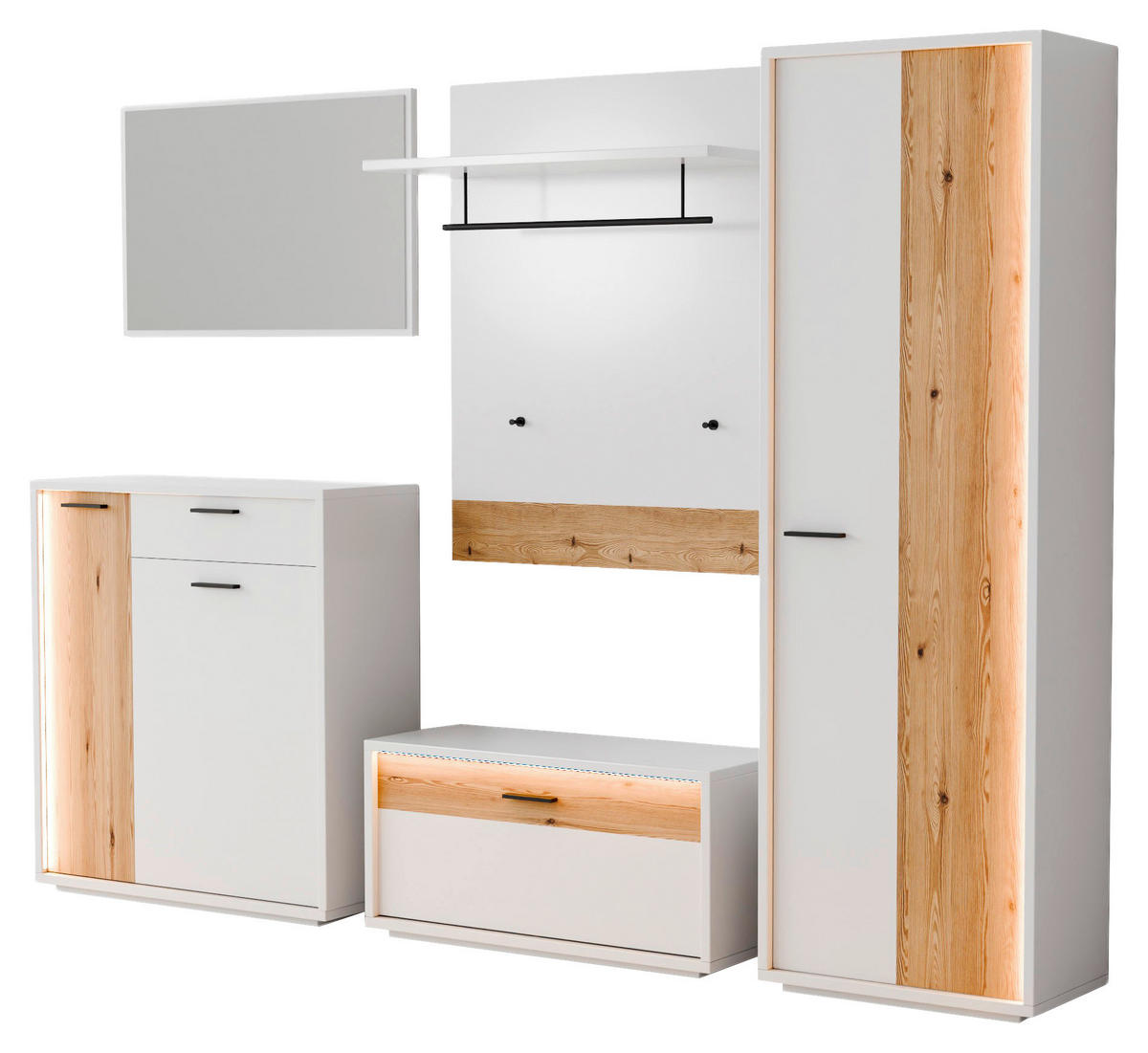 GARDEROBE 5-teilig  in 284/201/37 cm  - Eichefarben/Weiß, Design, Glas/Holzwerkstoff (284/201/37cm) - Xora