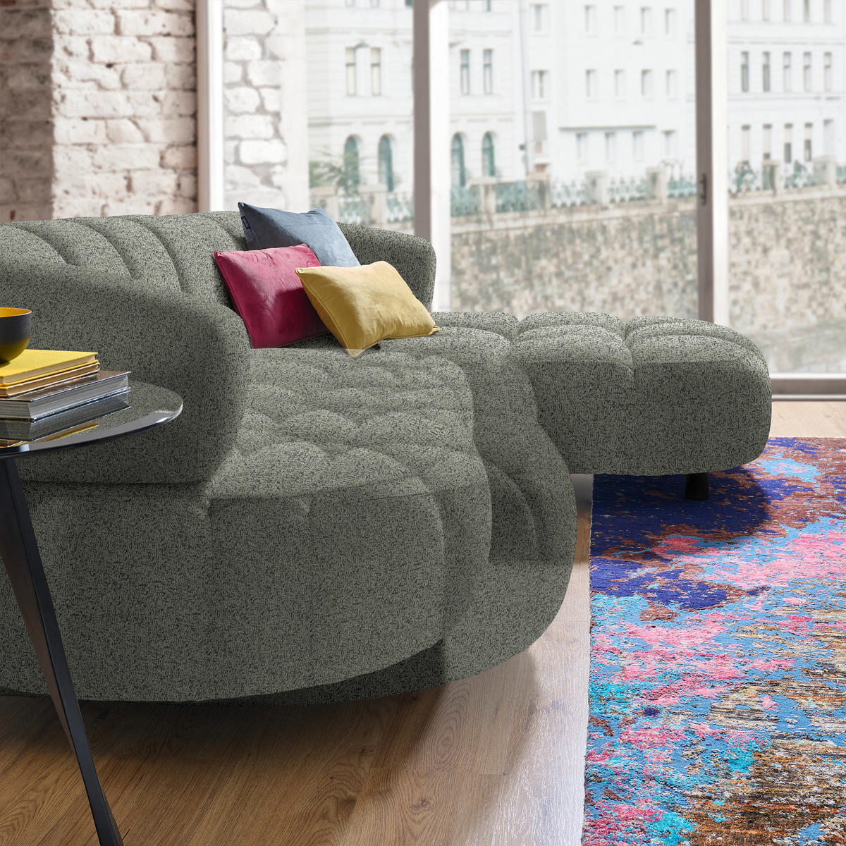 ECKSOFA Graubraun Webstoff  - Graubraun/Schwarz, Design, Holz/Textil (284/183cm) - Welnova