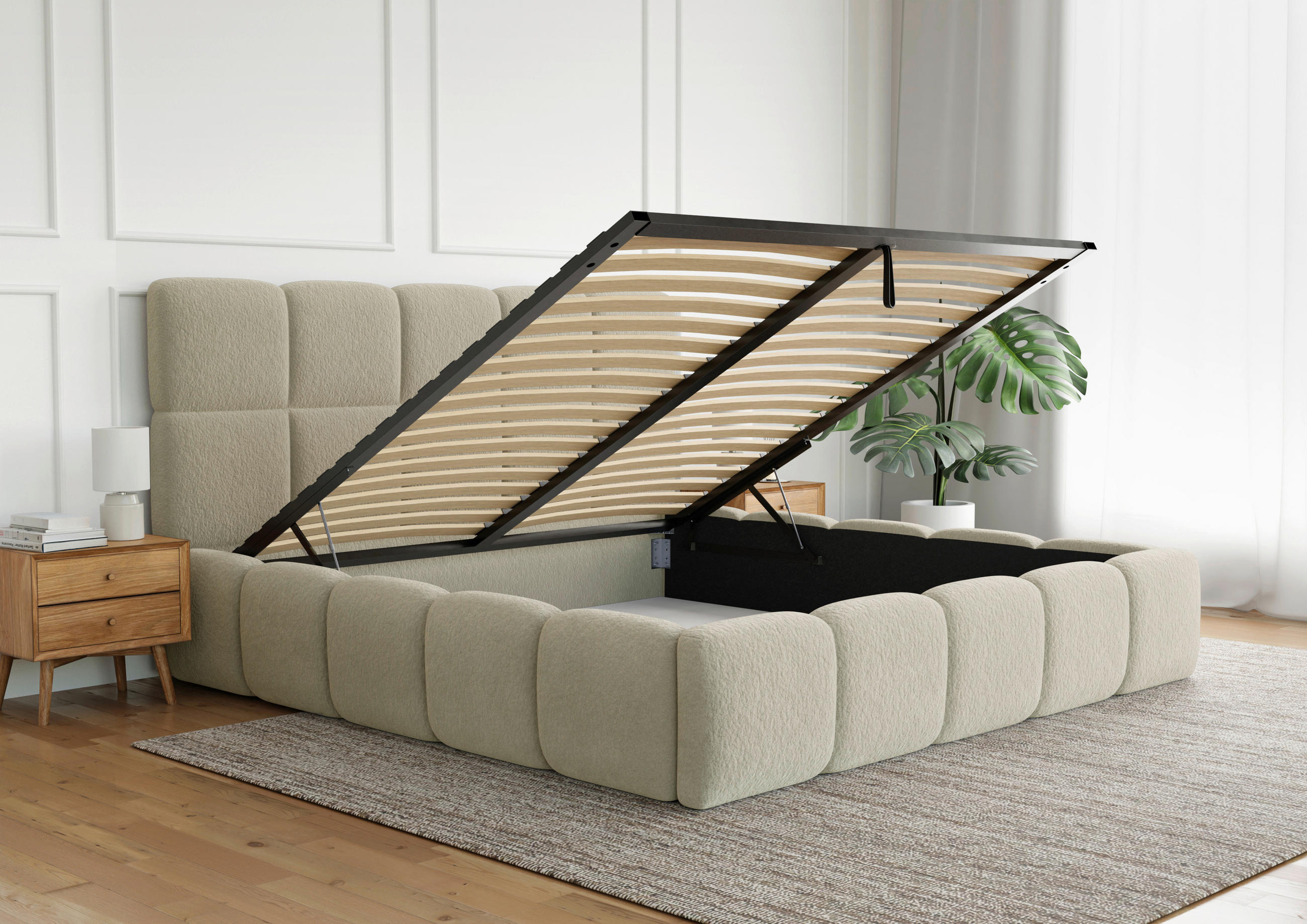 POLSTERBETT Cloudy Lattenrost, Bettkasten 140/200 cm  in Beige  - Beige/Schwarz, Design, Holz/Textil (140/200cm) - Boxxx