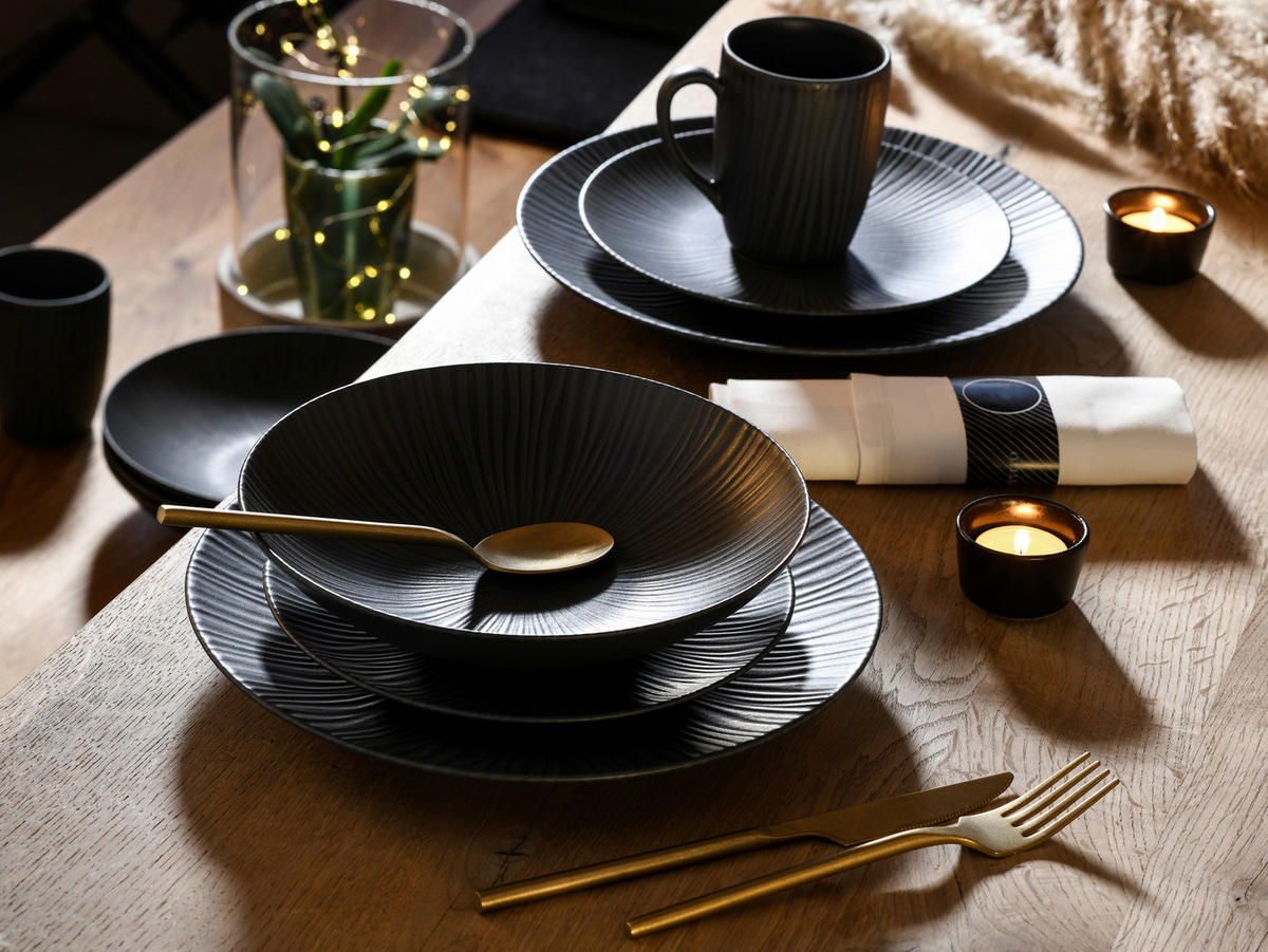 KOMPLETT SERVIS Vesuvio Schwarz 24 delar  - antracit, keramik - Creatable