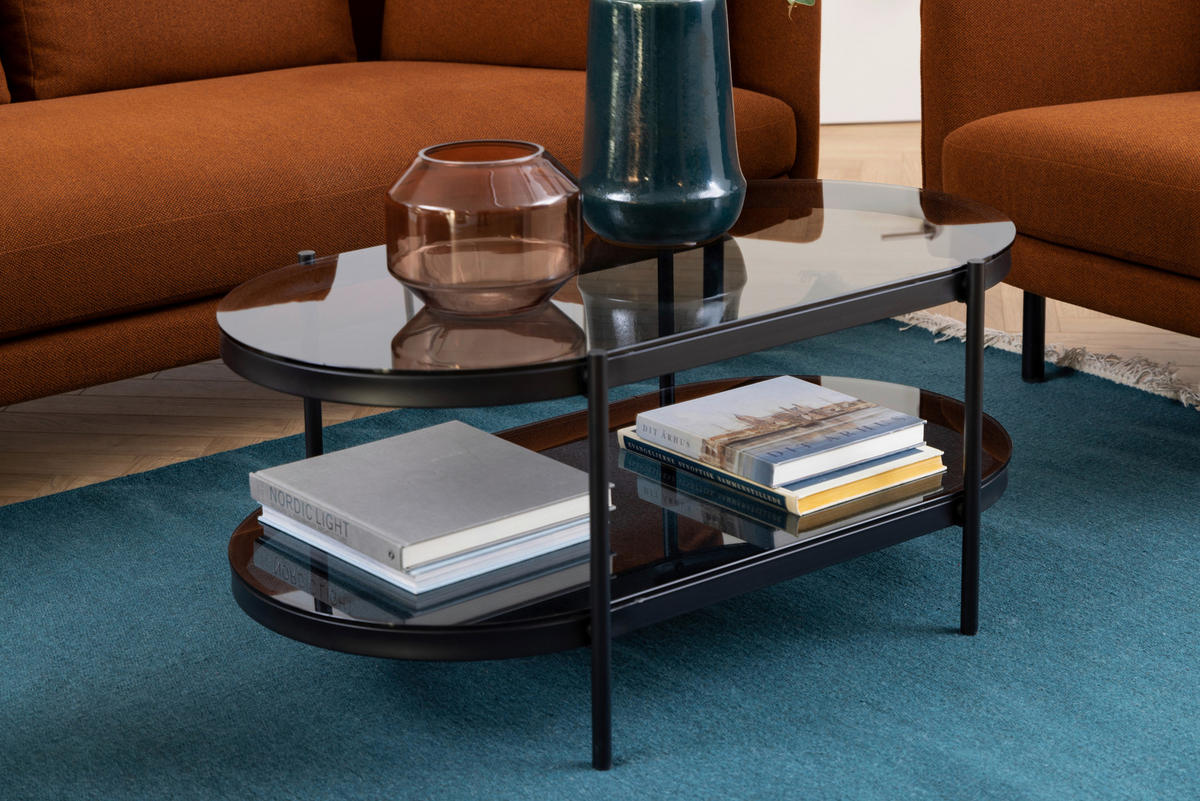 COUCHTISCH in Glas 95/50/42 cm  - Schwarz/Grau, Trend, Glas/Metall (95/50/42cm) - MID.YOU