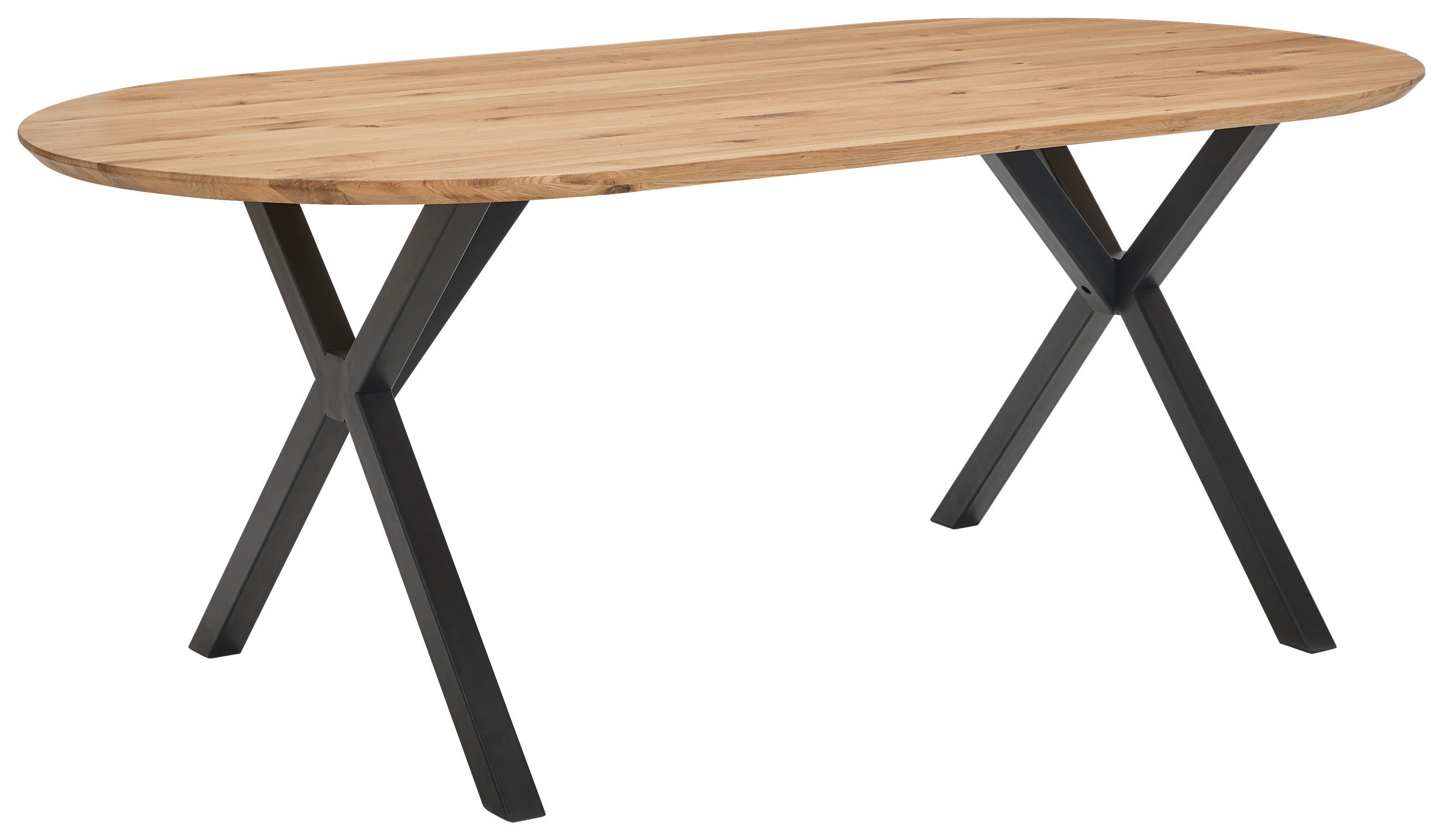 ESSTISCH Eiche massiv oval Eichefarben  - Eichefarben/Schwarz, Design, Holz/Metall (200/100/76cm) - Linea Natura