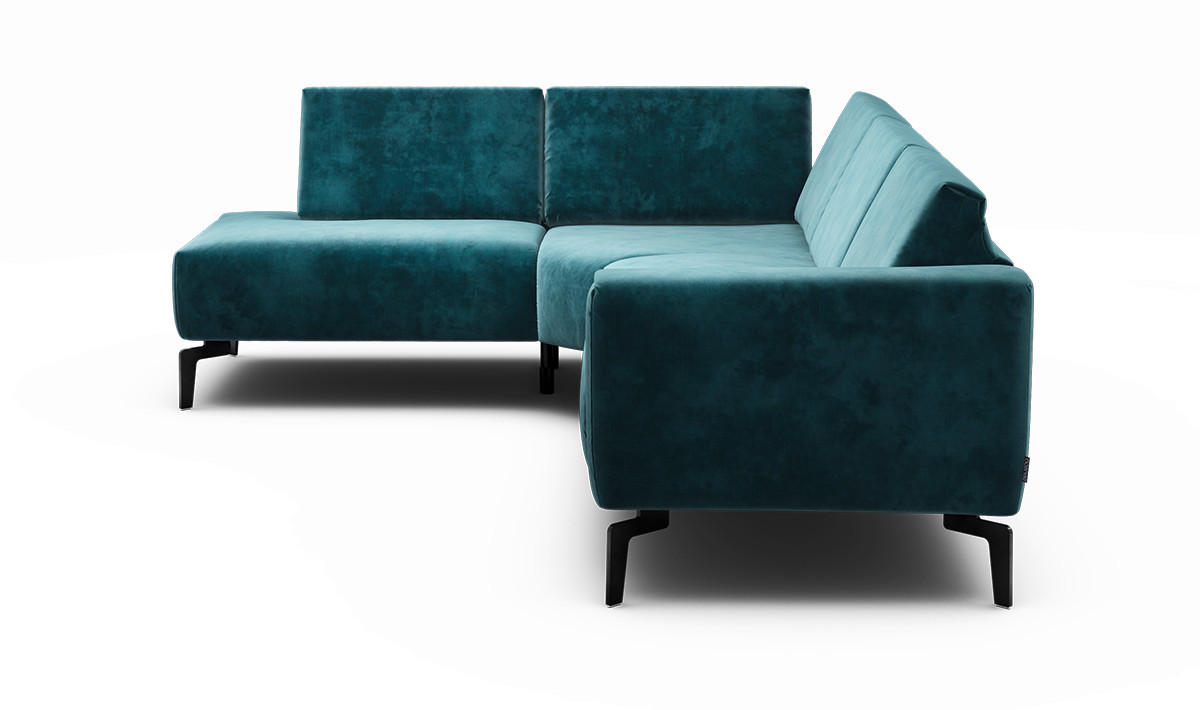 ECKSOFA Cosy Blau Samt  - Blau/Schwarz, Design, Textil/Metall (193/256cm) - SENSOO