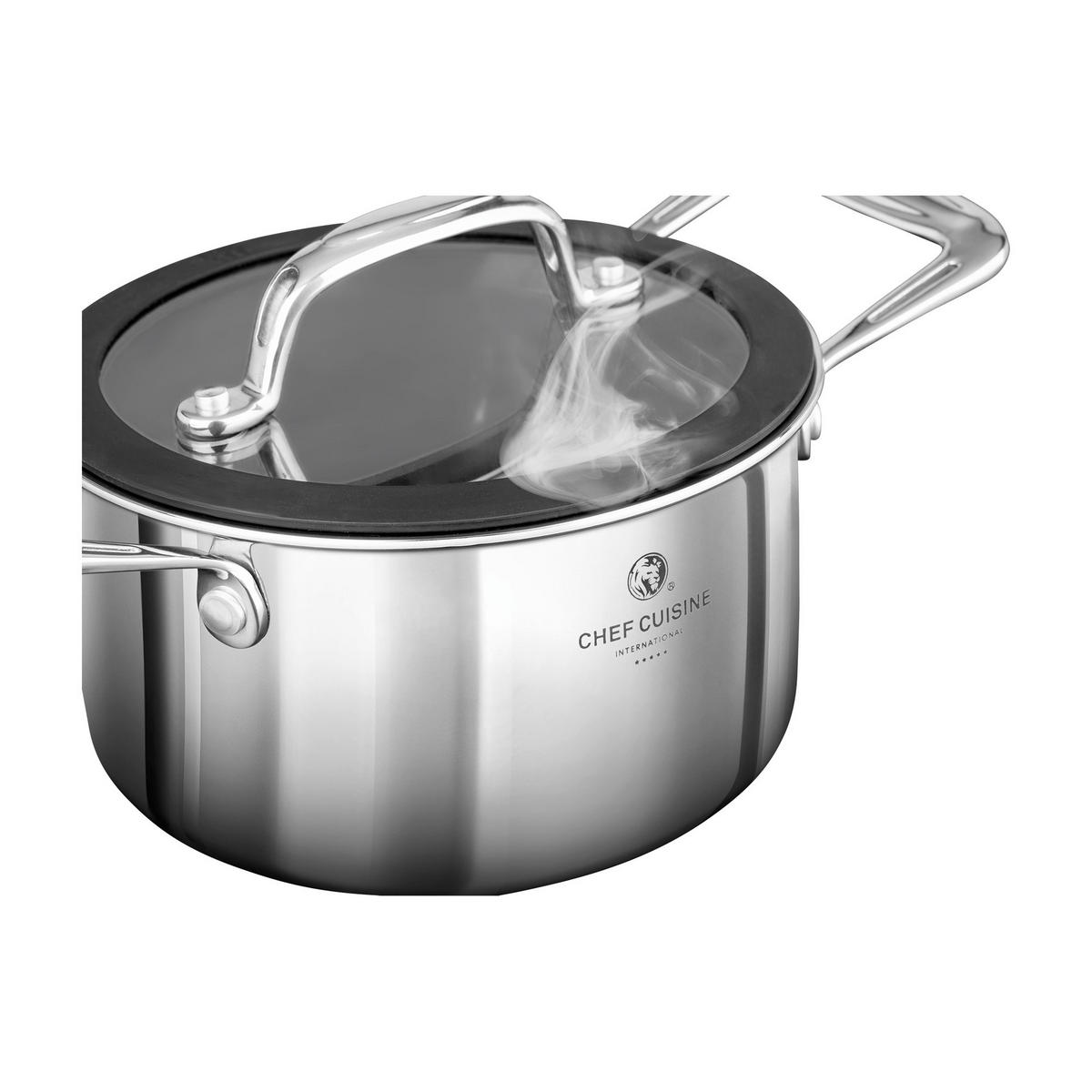KOCHTOPFSET 3-teilig  - Edelstahlfarben/Schwarz, Basics, Glas/Kunststoff (37/30/23cm) - CHEF CUISINE