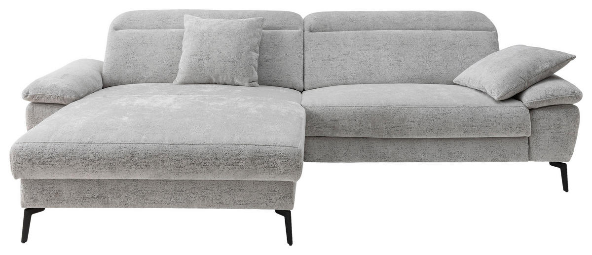 ECKSOFA CANCELLI Silberfarben Chenille Zierkissen, Relaxfunktion  - Silberfarben/Schwarz, KONVENTIONELL, Textil/Metall (178/300cm) - Livetastic