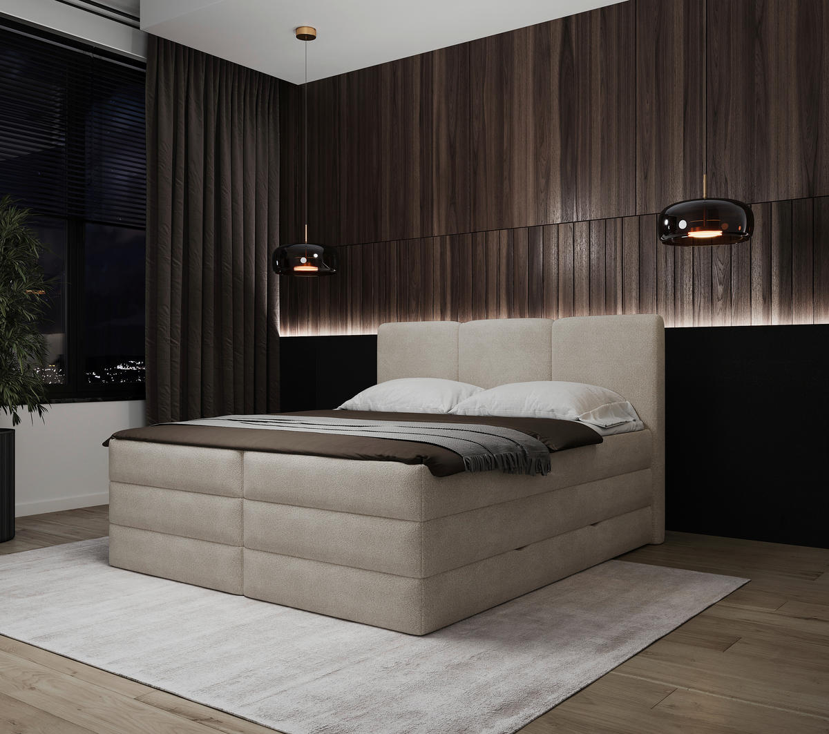 KONTINENTALSÄNG 160/200 cm  i cremefärgad  - svart/cremefärgad, Modern, trämaterial/trä (160/200cm) - MID.YOU