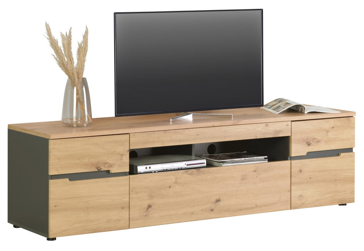 TV-ELEMENT Graphitfarben, Eiche Artisan  192/53/47 cm  - Schwarz/Graphitfarben, Trend, Holzwerkstoff/Kunststoff (192/53/47cm) - Carryhome