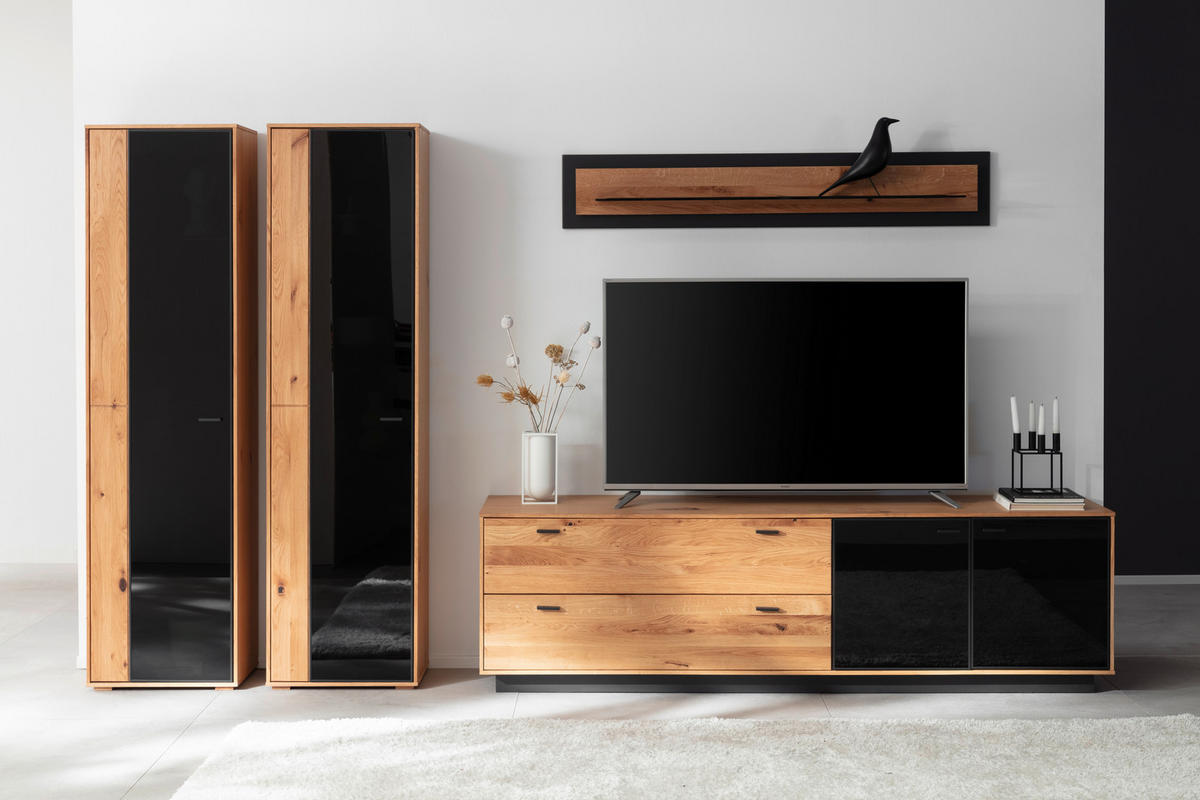 WOHNWAND  in Anthrazit, Eichefarben 333/190/50 cm  - Eichefarben/Anthrazit, Natur, Glas/Holz (333/190/50cm) - Linea Natura