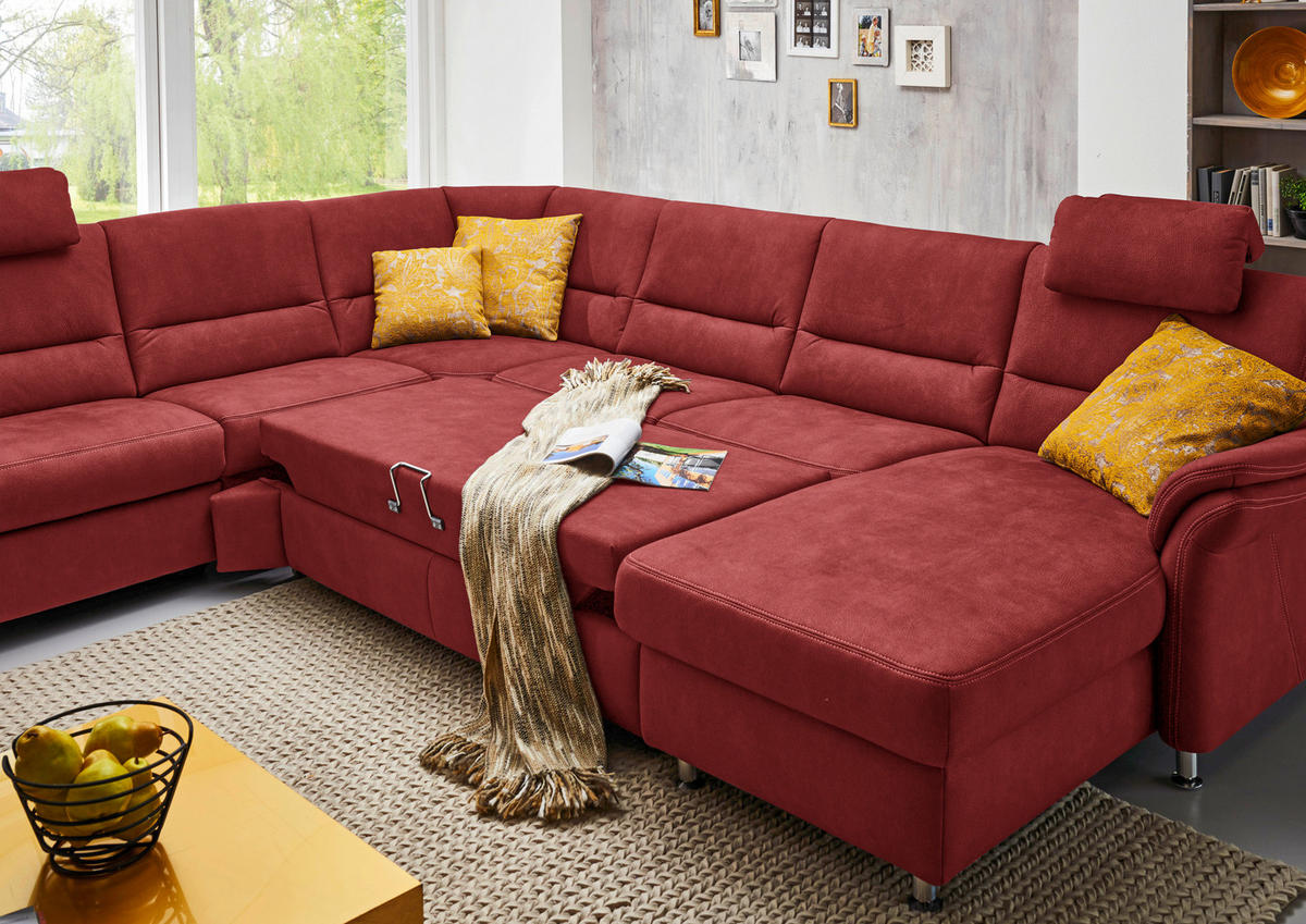 SOFFA i mikrofiber röd  - röd/aluminiumfärg, Klassisk, metall/textil (262/335/173cm) - Beldomo System