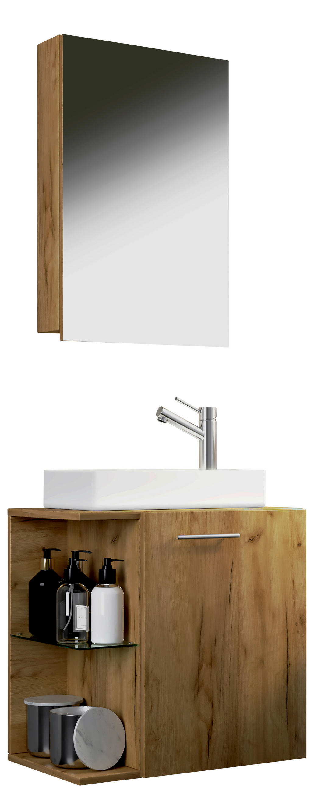 GÄSTEBAD - Honigeiche/Weiß, MODERN, Keramik/Holzwerkstoff (52cm) - MID.YOU
