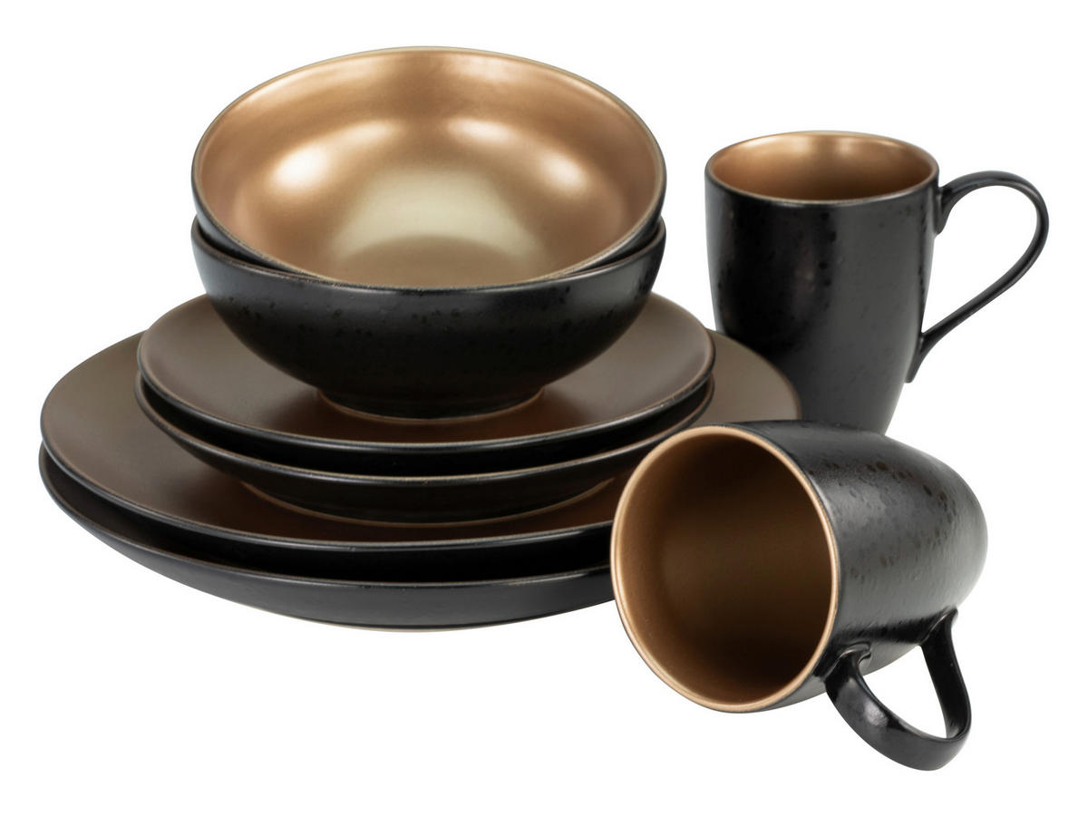 KOMBISERVICE Schwarz, Goldfarben Glamour Gold 8-teilig 2 Personen  - Goldfarben/Schwarz, Keramik - Creatable