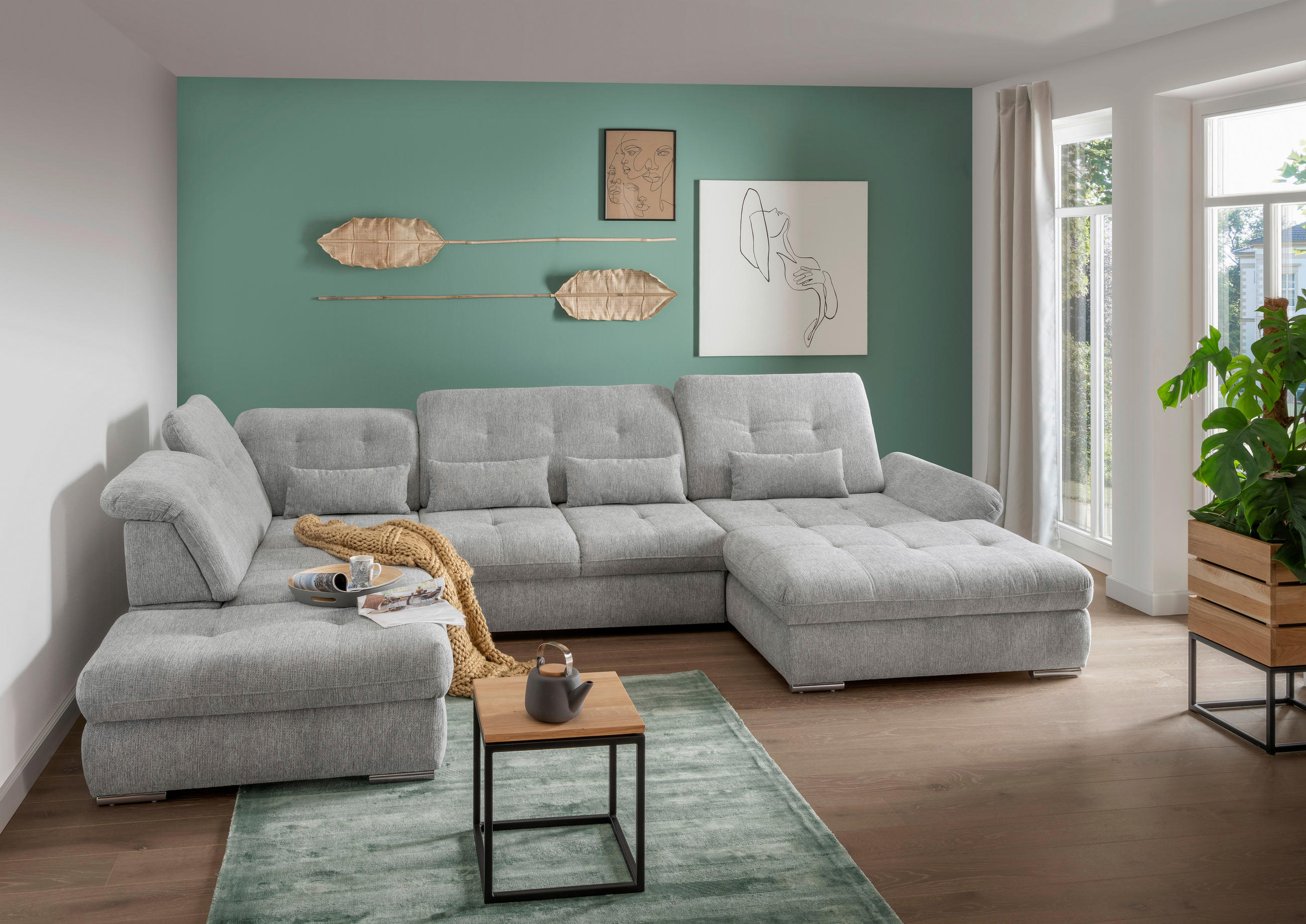 WOHNLANDSCHAFT Silberfarben Chenille  - Chromfarben/Silberfarben, Design, Textil/Metall (254/376/195cm) - Livetastic