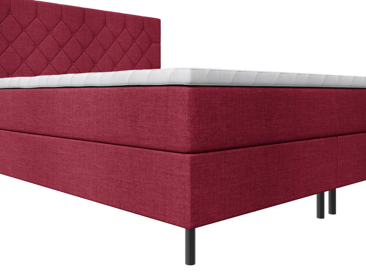 BOXSPRINGBETT 180/200 cm,  in Rot, Matratze, Topper, H2 + H2 = mittel  - Rot/Schwarz, KONVENTIONELL, Textil/Metall (180/200cm) - Chameo