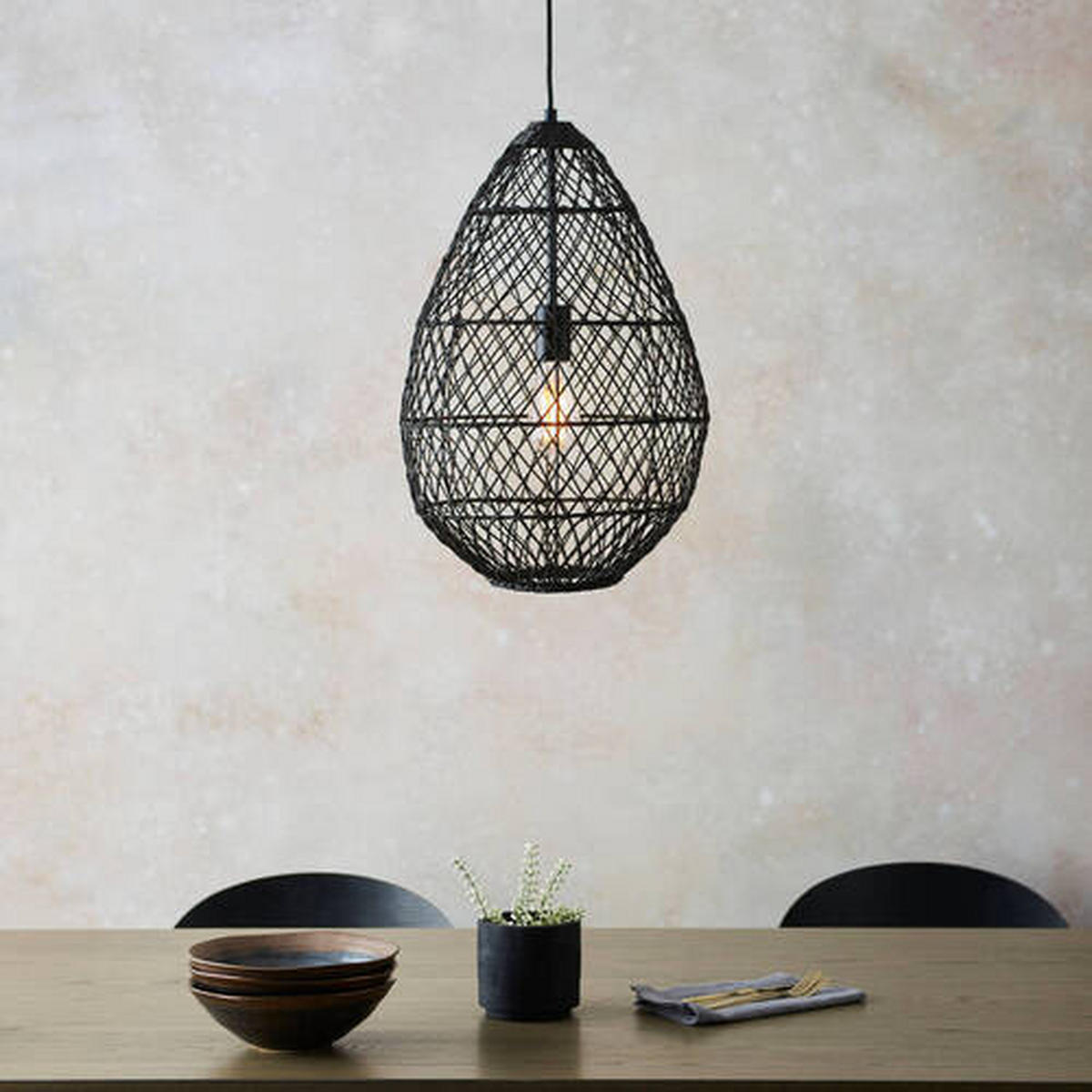 HÄNGELEUCHTE 35/180 cm  - Schwarz, Natur, Holz (35/180cm) - ENDON