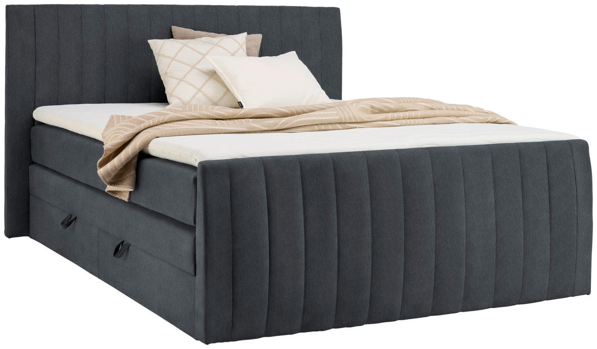BOXSPRINGBETT 160/200 cm  in Dunkelgrau  - Dunkelgrau/Schwarz, KONVENTIONELL, Kunststoff/Textil (160/200cm) - Boxxx